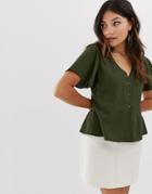 Brave Soul Dune Button Through Tea Blouse - Green