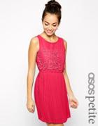 Asos Petite Exclusive Skater Dress With Pleated Skirt And Lace Top - Pink