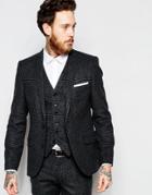 Heart & Dagger Houndstooth Suit Jacket In Super Skinny Fit - Charcoal