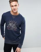 Jack & Jones Vintage Sweatshirt In Washed Look With Vintage Graphic - Navy
