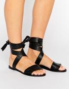 Asos Famous Leather Tie Leg Sandals - Black