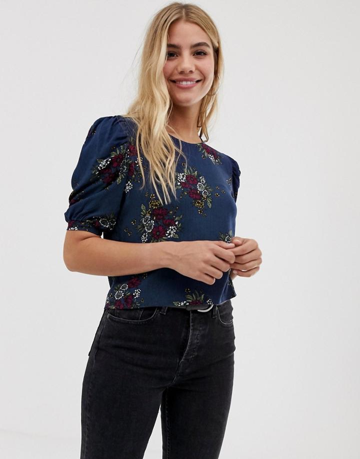 Parisian Floral Short Sleeve Blouse - Navy
