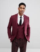 Asos Design Skinny Blazer In Berry 100% Wool - Red