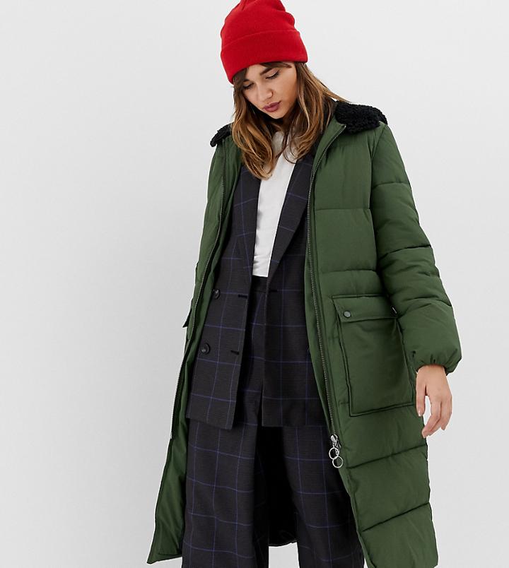 Stradivarius Hooded Maxi Puffer Coat In Green