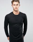 Threadbare Cotton Slub Long Sleeve T-shirt With Grandad Collar - Black