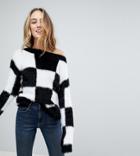 Asos Tall Sweater In Fluffy Check Board Pattern - Black