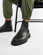 Asos Design Chelsea Boots In Black Leather With Chunky Sole - Black