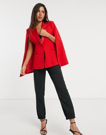 Forever U Set Blazer With Satin Trim In Red