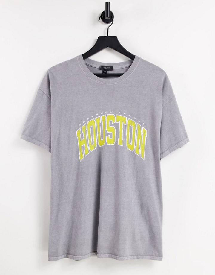New Look Oversized T-shirt With Houston Print In Gray-grey