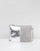 Oasis Flossy Metallic Patch Clutch - Silver