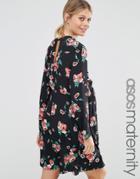 Asos Maternity High Neck Skater Dress With Open Back In Floral - Multi