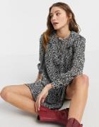Influence Peter Pan Collar Mini Dress In Micro Floral Print-black