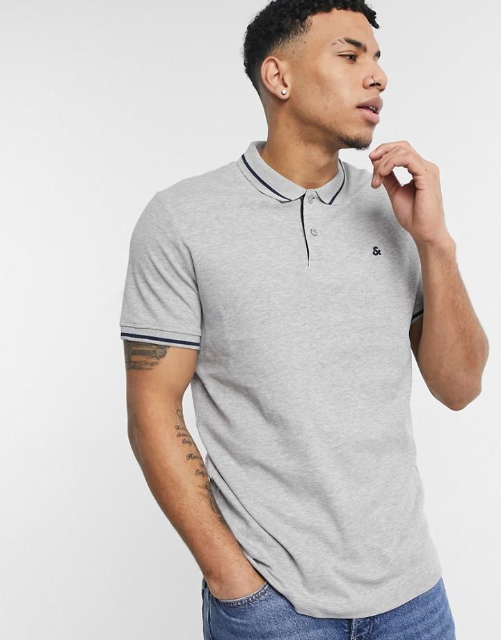 Jack & Jones Essentials Jersey Polo In Light Gray-grey