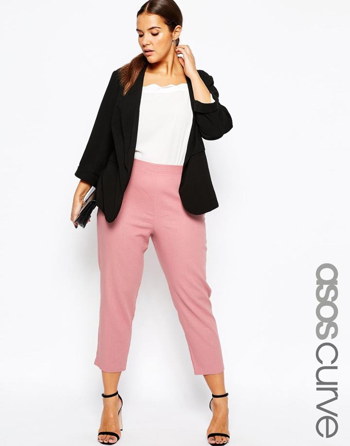 Asos Curve Cropped Trousers In Linen - Pink