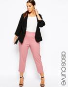 Asos Curve Cropped Trousers In Linen - Pink