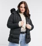 New Look Curve Faux Fur Hooded Puffer Jacket In Black