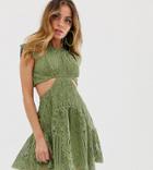 Asos Design Petite Mini Dress With Trumpet Hem In Cutwork Lace-green