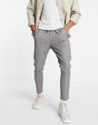 Only & Sons Check Pants With Drawstring Waist In Gray-grey