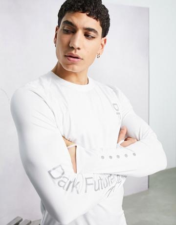 Asos Dark Future Active Training Long Sleeve T-shirt With Sleeve Print-white