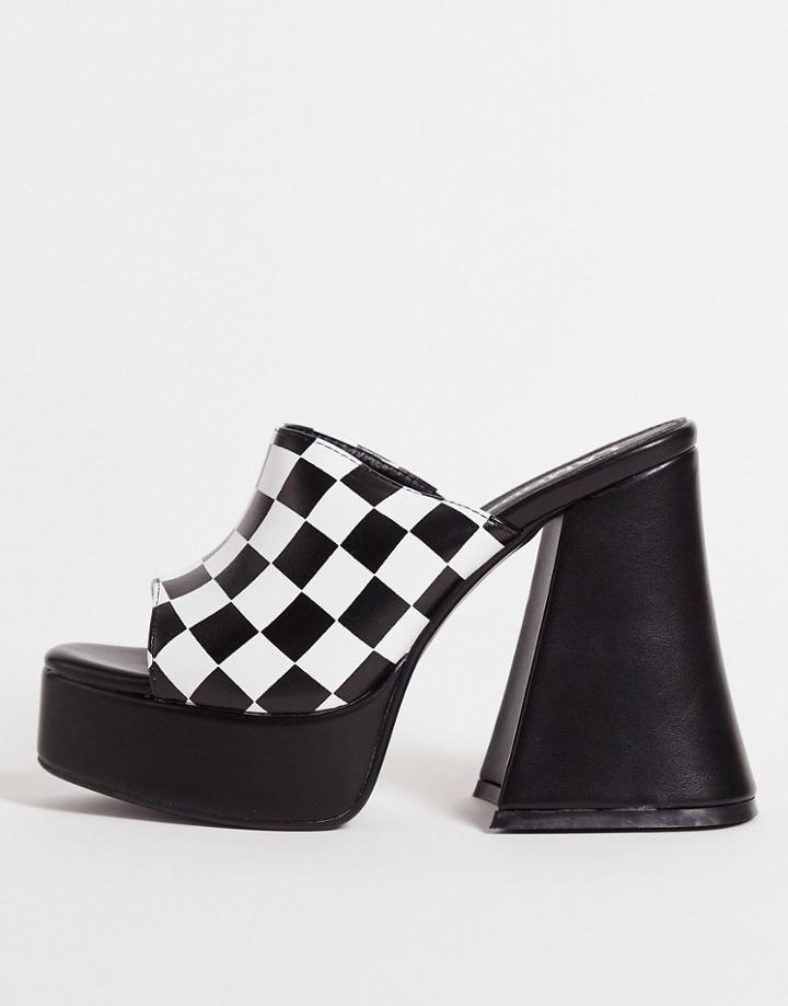 Lamoda Platform Mule Heel Sandals In Checkerboard Print-multi
