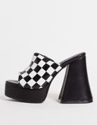 Lamoda Platform Mule Heel Sandals In Checkerboard Print-multi