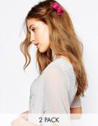 Asos Wedding Pack Of 2 Double Rose Hair Clip - Pink