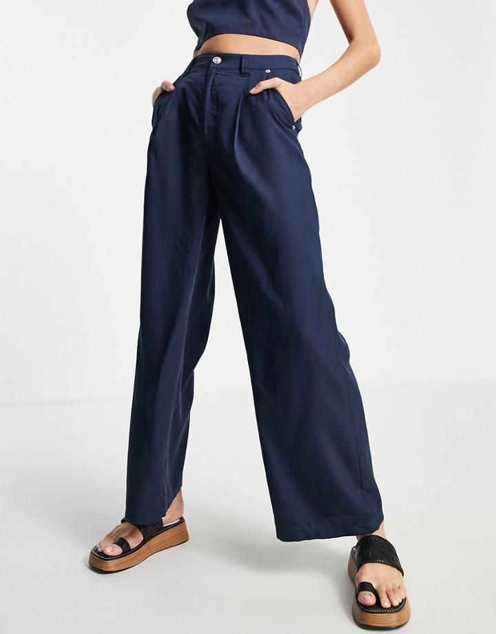 Asos Design Slouchy Wide Leg Pants In Navy - Part Of A Set-blue