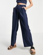 Asos Design Slouchy Wide Leg Pants In Navy - Part Of A Set-blue