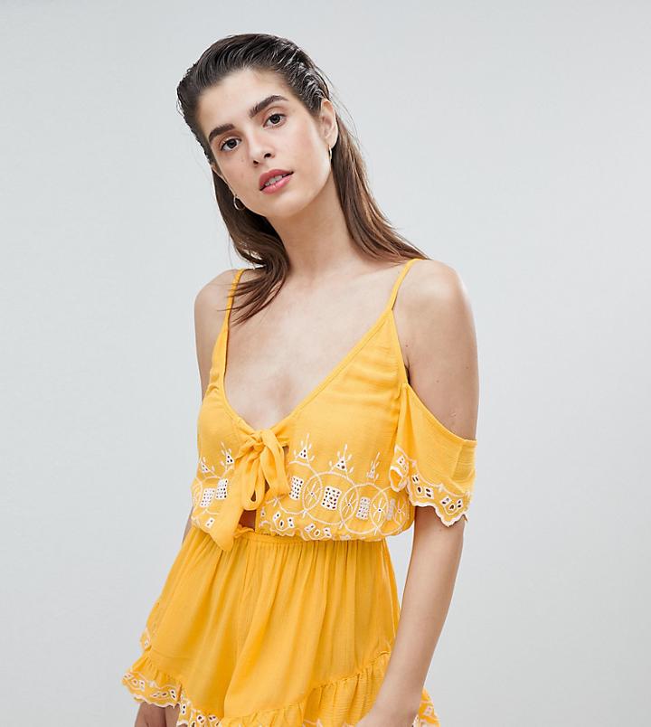 River Island Broidery Frill Beach Romper - Yellow