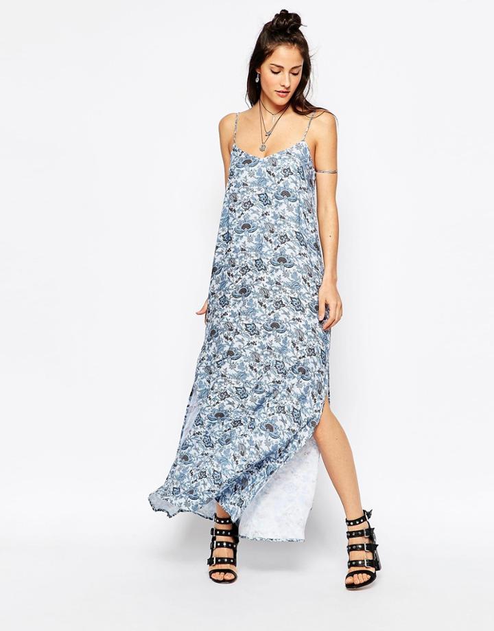 Motel Carri Maxi Dress In Wallpaper Print - Wallpaper Gray
