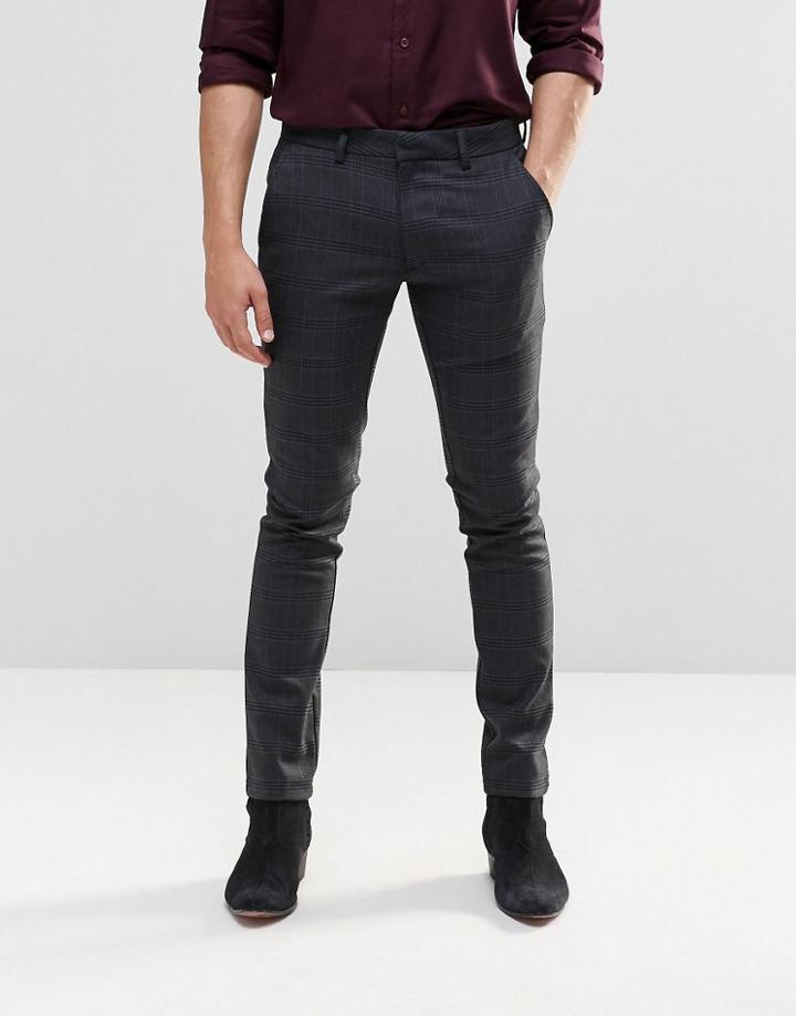 Asos Super Skinny Smart Trousers In Prince Of Wales Check - Charcoal