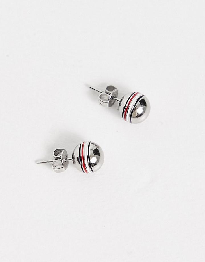 Tommy Hilfiger Logo Round Earrings In Silver