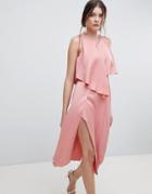 Asos Asymmetric Crop Top Midi Dress With Thigh Split - Pink