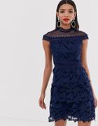Chi Chi London Tiered Lace A Line Mini Dress In Navy - Navy