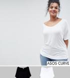 Asos Design Curve T-shirt With Drapey Batwing Sleeve 2 Pack - Multi