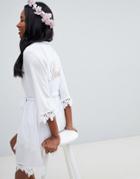 Asos Design Bridal Bride Kimono Robe With Lace Trim - White