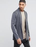 Asos Super Longline Cardigan In Heavy Rib With Acid Wash - Gray
