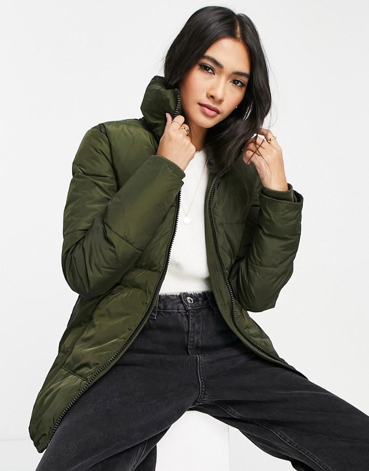Gianni Feraud Short Funnel Neck Padded Jacket In Khaki-green