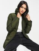 Gianni Feraud Short Funnel Neck Padded Jacket In Khaki-green