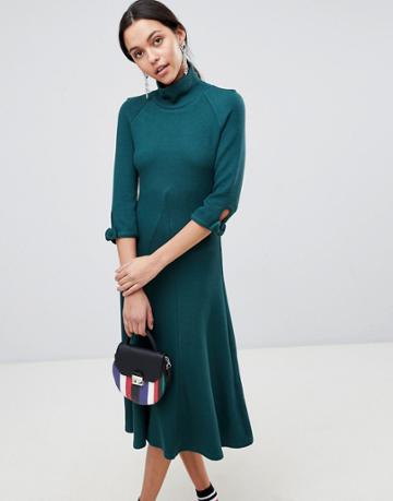 Traffic People High Neck Midi Dress-green