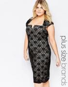 Goddiva Plus Lace Dress With Cut Out Neckline