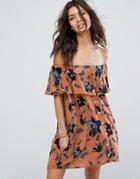 Faithful Floral Bardot Dress - Orange