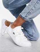 Lacoste Sideline Lace Up Sneakers With Pink Detail In White Leather