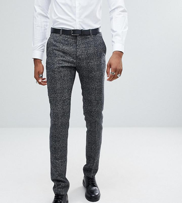 Asos Tall Slim Suit Pants In Moons Wool Rich Monochrome Check - Black