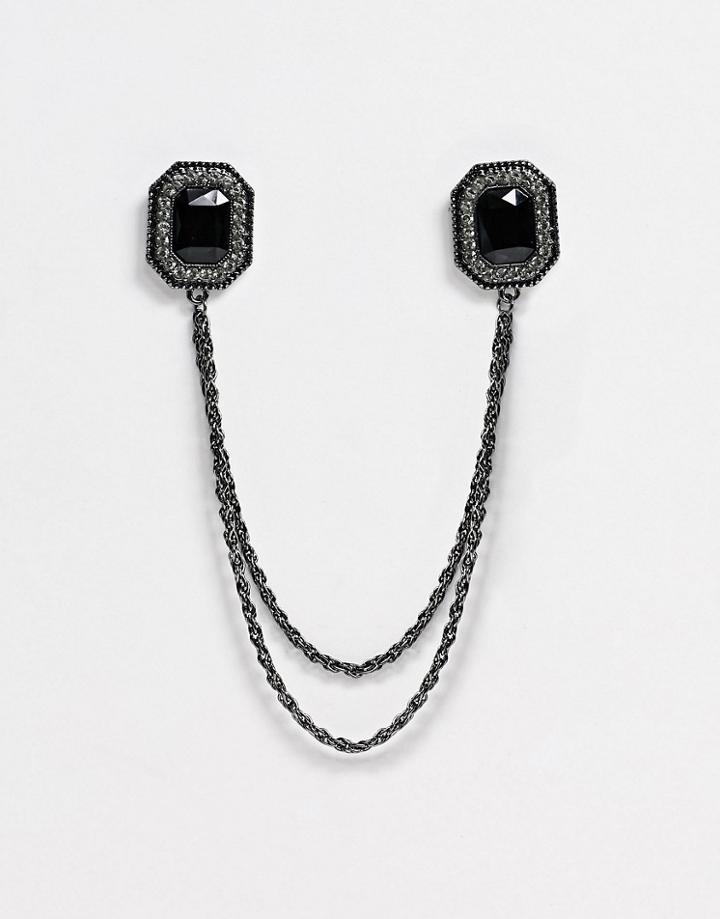 Asos Design Collar Tips With Stone Interest