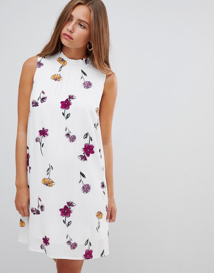 Gilli Floral Print Sleeveless Shift Dress - Cream