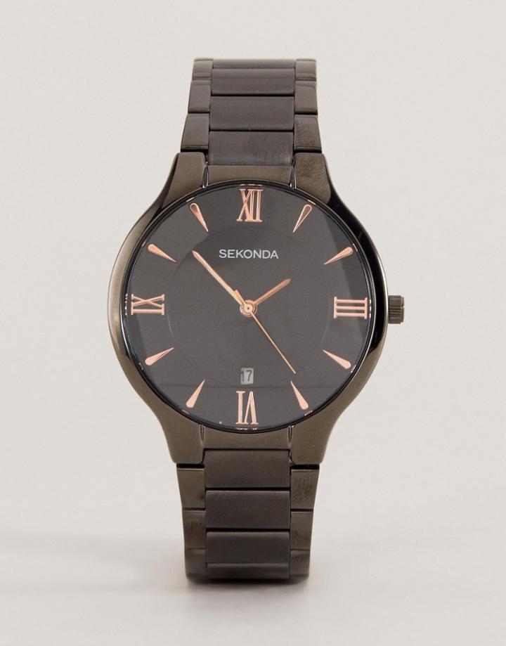 Sekonda Black Bracelet Watch With Rose Gold/black Dial Exclusive To Asos - Black