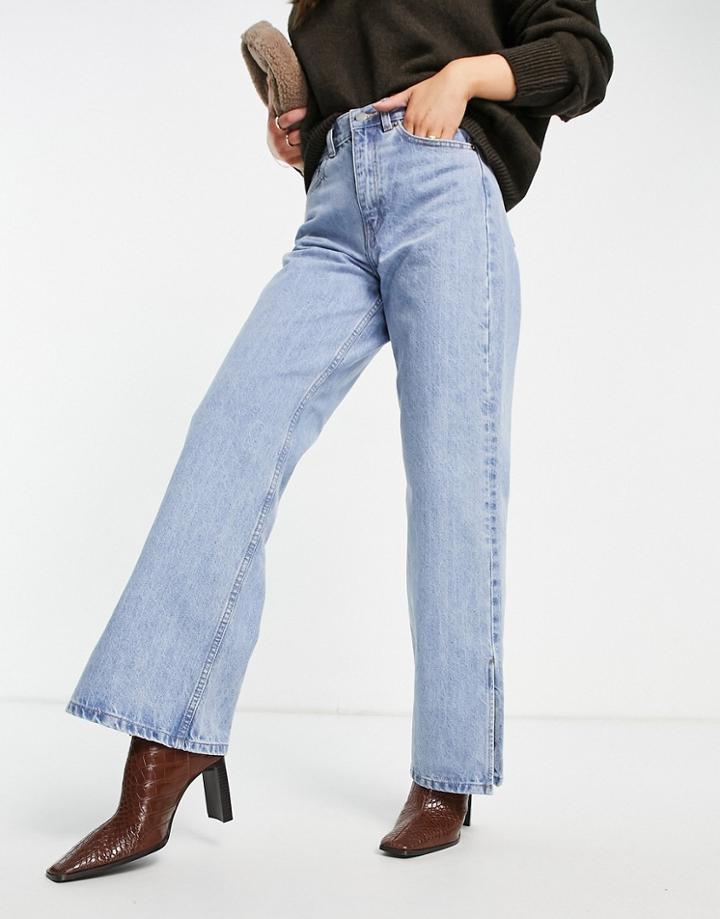 Dr Denim Echo Sky High Wide Leg Jeans With Side Slit In Light Retro-blue
