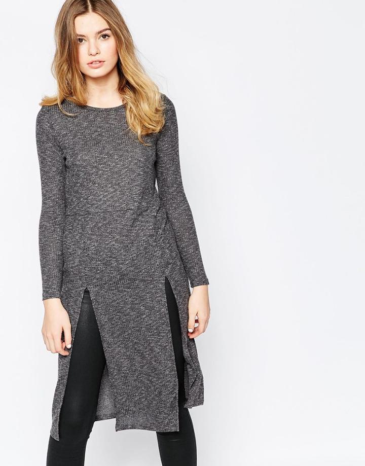 Vero Moda Long Sleeve Sweater Midi Dress - Dark Gray