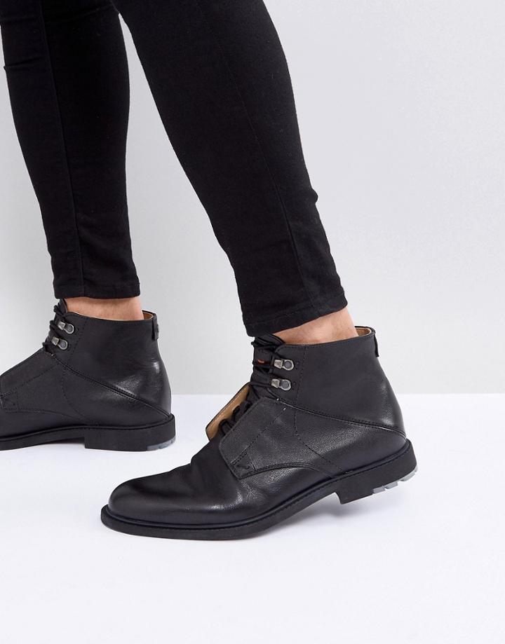 Boss Orange By Hugo Boss Cultroot Leather Boots In Black - Black
